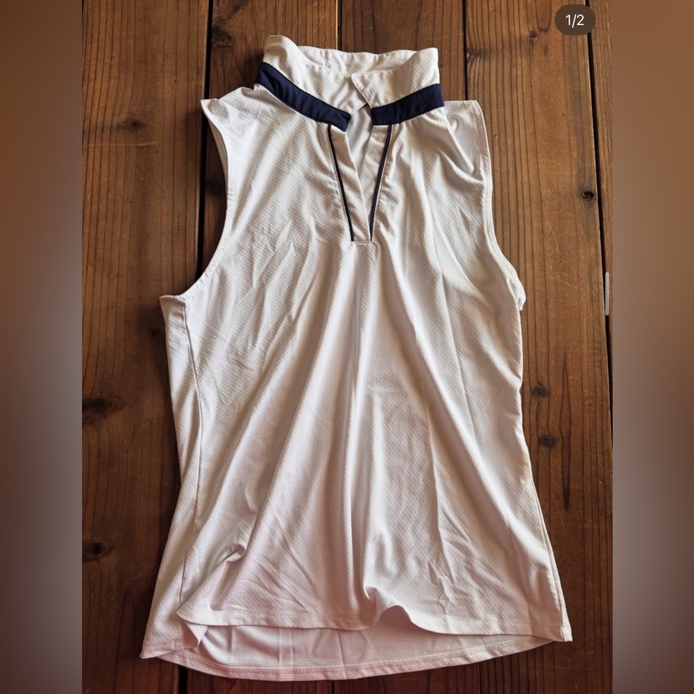 Golf White Sleeveless Top with Navy Trim